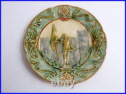 French Antique Joan of Arc Plate in Majolica