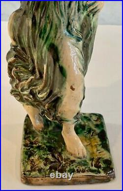 French Antique Lady Grape Basket Figure Faience Majolica 19thC