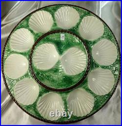 French Antique Longchamp Oyster Platter Majolica Barbotine Faience Serving Tray