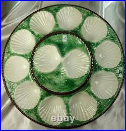 French Antique Longchamp Oyster plate Vintage Majolica Barbotine Faience Serving