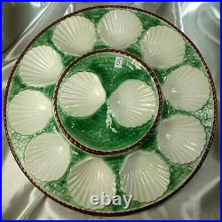 French Antique Longchamp Oyster plate Vintage Majolica Barbotine Faience Serving