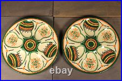 French Antique Majolica Faience Oyster Plate HENRIOT QUIMPER Hand Painted PAIR