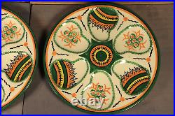 French Antique Majolica Faience Oyster Plate HENRIOT QUIMPER Hand Painted PAIR