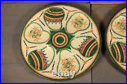 French Antique Majolica Faience Oyster Plate HENRIOT QUIMPER Hand Painted PAIR