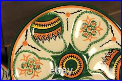 French Antique Majolica Faience Oyster Plate HENRIOT QUIMPER Hand Painted PAIR