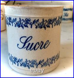 French Antique Pot 3 Canisters Confit French Faience Spatterware Jar Pottery