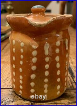 French Antique Pot Confit Faience Pottery 2 Polka Dot Savoie Creamer Pitchers