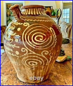 French Antique Pot Confit Pottery Earthenware Faience Wine Ewer Cruche Vessel