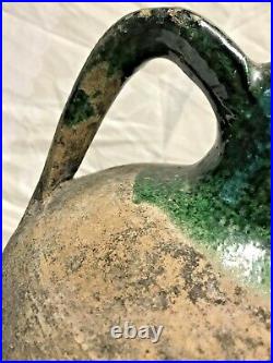 French Antique Pot Earthenware Faience Pottery Confit Glaze Oil Bottle Pitcher