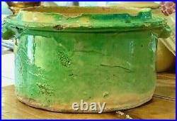 French Antique Pottery Confit Earthenware Faience Souflée Terrine Glazed Bowl