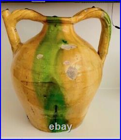 French Antique Pottery Confit Pot Bird Whistle Earthenware Glazed Faience