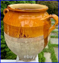 French Antique Pottery Confit Pot Earthenware Vessel Art Faience Glazed Mustard