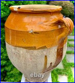 French Antique Pottery Confit Pot Earthenware Vessel Art Faience Glazed Mustard