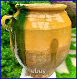 French Antique Pottery Confit Pot Earthenware Vessel Terracotta Glazed Faience