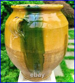 French Antique Pottery Confit Pot Earthenware Vessel Terracotta Glazed Faience