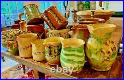 French Antique Pottery Earthenware Faience Confit Jaspe Pot Glaze Vessel Pitcher
