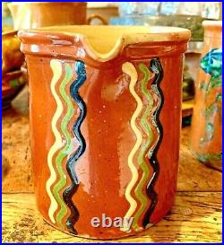 French Antique Pottery Earthenware Faience Confit Jaspe Pot Glaze Vessel Pitcher