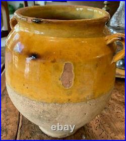 French Antique Pottery Yellow Vessel Faience Pitcher Earthenware Pot A Confit