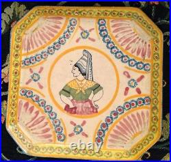 French Antique Quimper Normandy Pottery Signed LISIEUX Faience Trivet 8-Sides