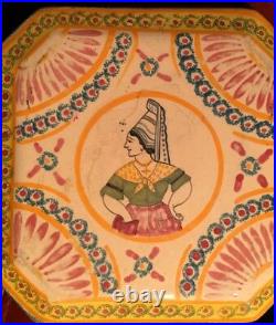 French Antique Quimper Normandy Pottery Signed LISIEUX Faience Trivet 8-Sides