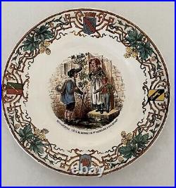 French Antique Sarreguemines Faience Plates Alsace Pattern by Utzschneider