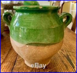 French Antique Terra Cotta Pottery Green Glazed Faience Pot A Confit
