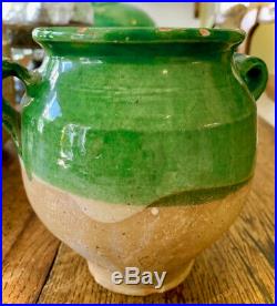 French Antique Terra Cotta Pottery Green Glazed Faience Pot A Confit