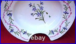 French Barber Shaving Bowl Chantilly Cornflower Barbeaux Decor Faience 18th C