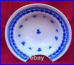 French Barber Shaving Bowl Nevers Blue White Hand Painted Faience 18th C