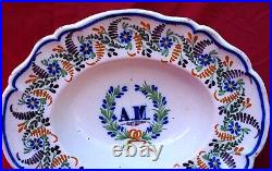 French Barbers Shaving Bowl Hand Painted Faience Nevers Mono AM Late 18th C