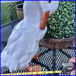 French Bavent Faience Terra Cotta Pottery White Duck Figure With Glass Eyes