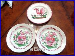 French Faience 3 Antique Rooster Coq Plates 19th Cent Patina Heirloom Quality