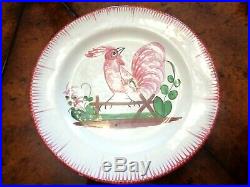 French Faience 3 Antique Rooster Coq Plates 19th Cent Patina Heirloom Quality