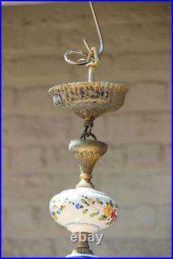 French Faience De lest Floral 3 arms metal putti figurines chandelier