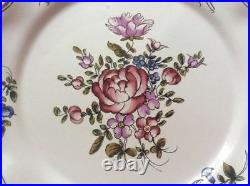 French Faience Floral Plate Antique French Hand Painted Strasbourg Cabinet Plate