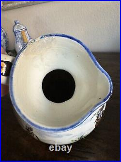 French Faience Gien Antique Cider Pitcher Marking Dates 1866-1875 Polychrome
