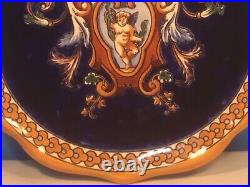 French Faience Gien Renaissance Cobalt Blue Plate c. 1938