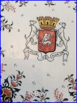 French Faience Handpainted Armorial Wall Charger Plate Rouan Vannes 14 Cheese