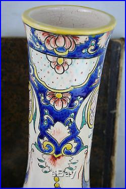 French Faience Longwy pottery Vase Polychrome 1920 marked art deco porcelain