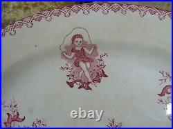 French Faience Onnaing Large Dish with Cherub/Angel Motifs entitled AMOURS Pink