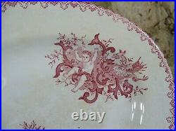 French Faience Onnaing Large Dish with Cherub/Angel Motifs entitled AMOURS Pink