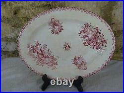 French Faience Onnaing Large Dish with Cherub/Angel Motifs entitled AMOURS Pink