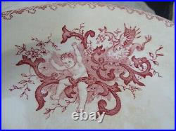 French Faience Onnaing Large Dish with Cherub/Angel Motifs entitled AMOURS Pink