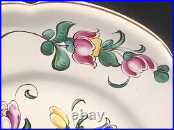 French Faience Plate Antique Hand Painted Rose & Wild Flower Bouquet c. 1890-1920