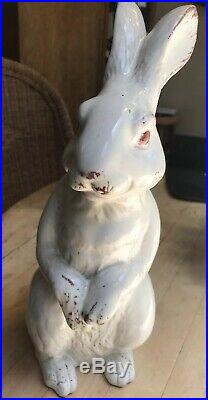French Faience Rabbit White Standing Rabbit Bunny 12.5 In Tall Not Bavent