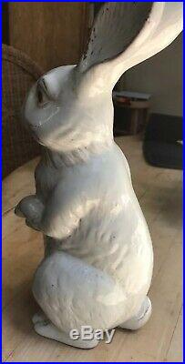 French Faience Rabbit White Standing Rabbit Bunny 12.5 In Tall Not Bavent