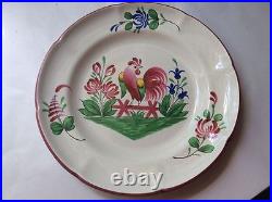 French Faience Saint Clement Rooster and Flowers Plate c. 1961