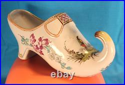 French Faience Shoe, Pastoral Scene, Turned-up Toe Shoes of Glass Collection