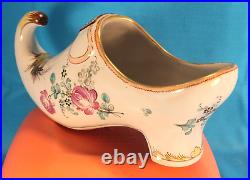 French Faience Shoe, Pastoral Scene, Turned-up Toe Shoes of Glass Collection