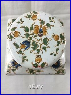 French Faience Tea Caddy, Moustier 19th Century, Hand Painted, France